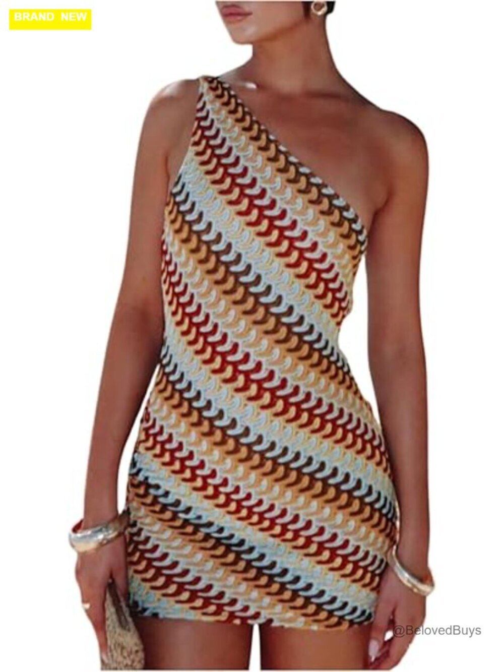 One Shoulder Bodycon Mini Dress Striped Sleeveless Sundress
